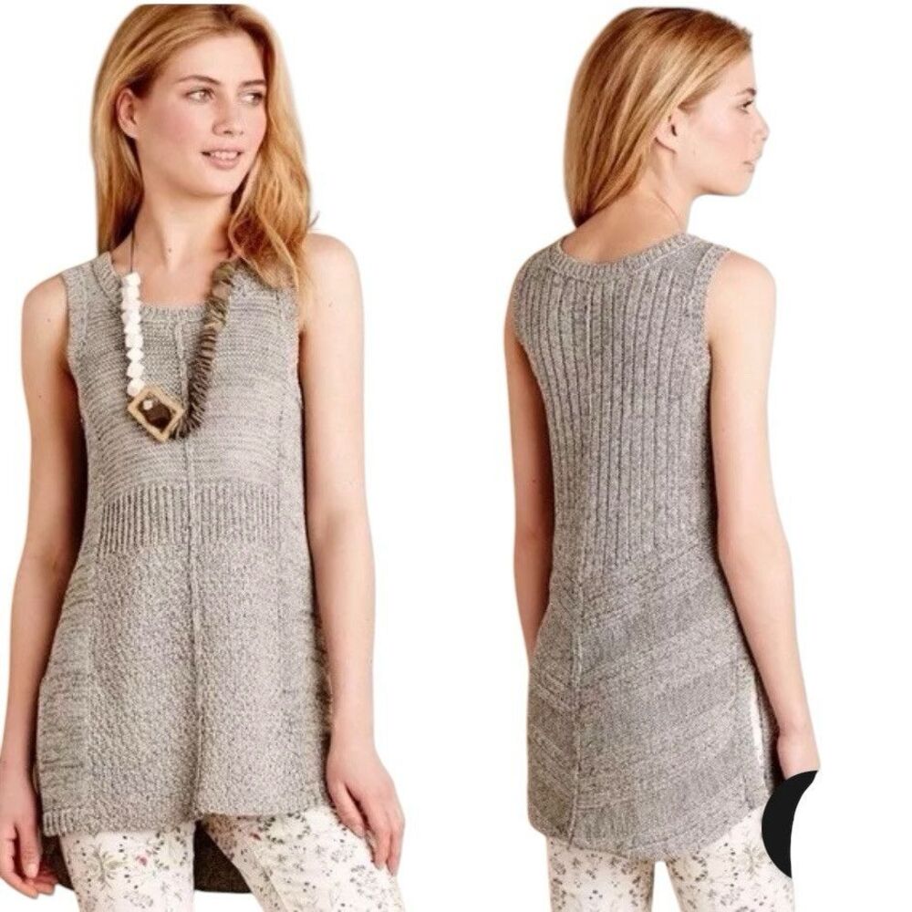 Sparrow Anthropologie Gray Mixed Stitch Sleeveless Tunic Sweater Top Size‎ Large
